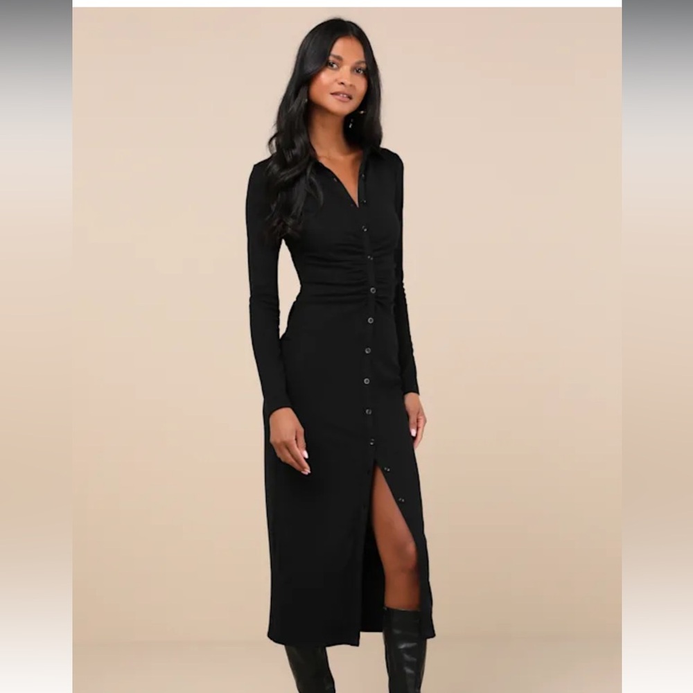 NWT - A Little Prep Black Button-Up Bodycon Midi Dress